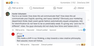 Jaguar podivný post, farebnosť Facebook