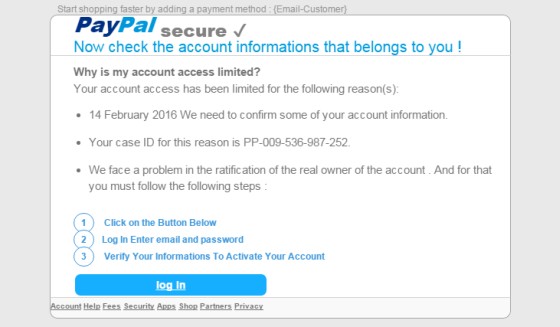Paypal falešné emaily se snaží dostat k vašim heslám