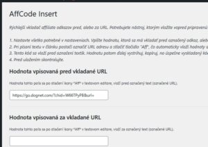 AffInsert plugin na vkladanie príznakov k URL, screenshot autorovej stránky
