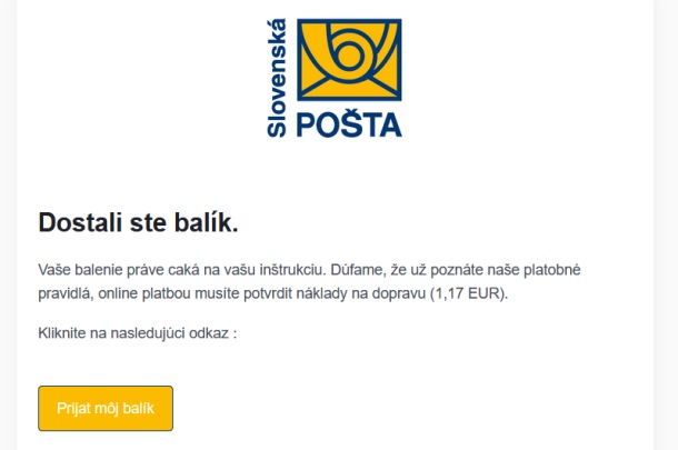 Slovenská pošta, falošná výzva na úhradu