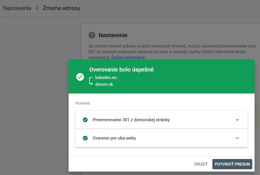 Sťahovanie domény portálu na novú doménu